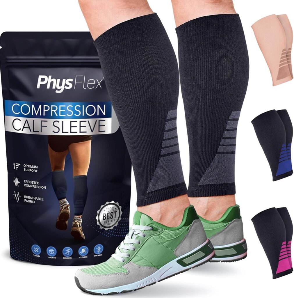 PhysFlex Calf Compression Sleeves - Breathable, durable, and comfortable leg support for sports and recovery.