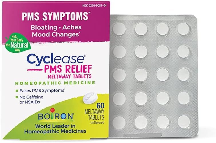 Boiron Cyclease PMS Relief Tablets – Natural PMS supplements for mood swings, bloating, aches, and irritability, 60 count
