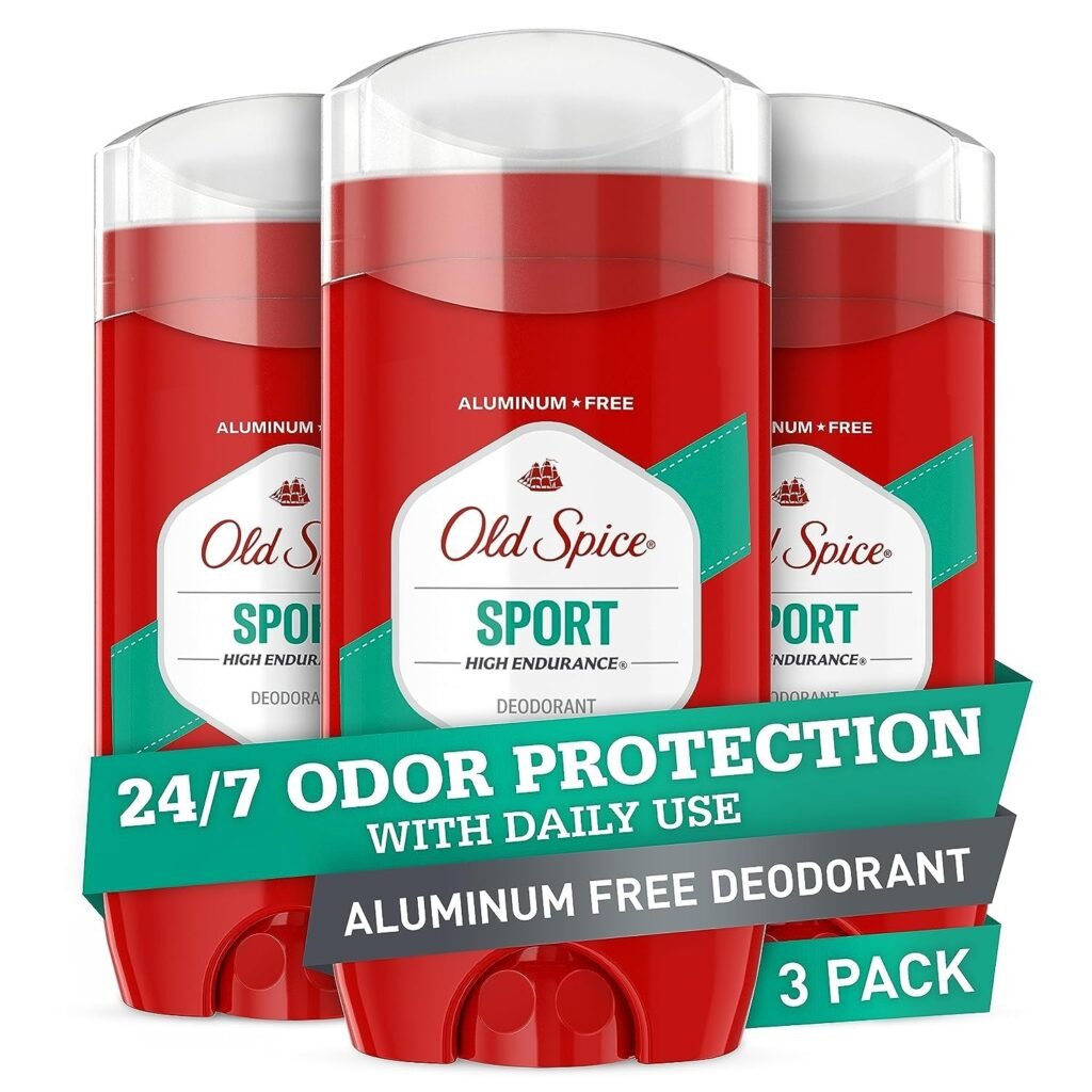 Old Spice Sport High Endurance aluminum free deodorant 3 pack for men with 24/7 odor protection.