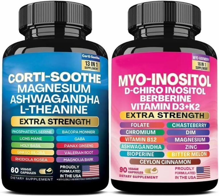 ALongDeng Soothe-Smooth Bundle multivitamin supplement with Myo-Inositol, Magnesium Glycinate, Ashwagandha, and L-Theanine for cortisol support and stress relief.